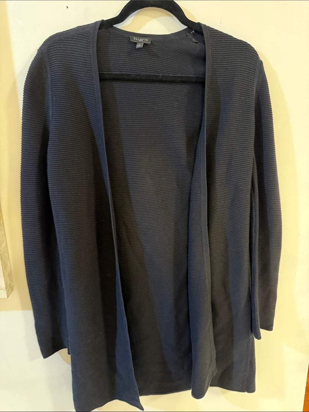 Talbots Navy Open-Front Ribbed Knit Cardigan